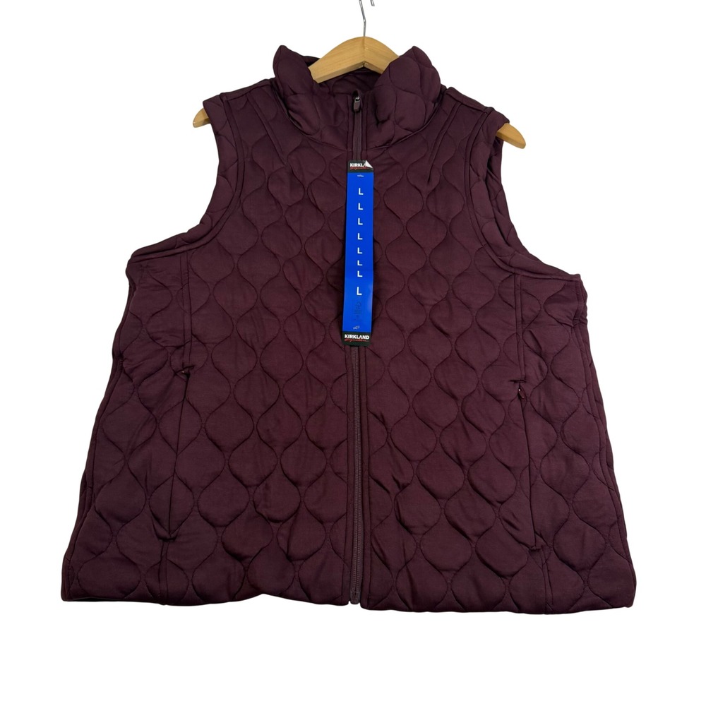 Kirkland Signature Womens Burgundy Quilted Full Zip Mock Neck Vest L